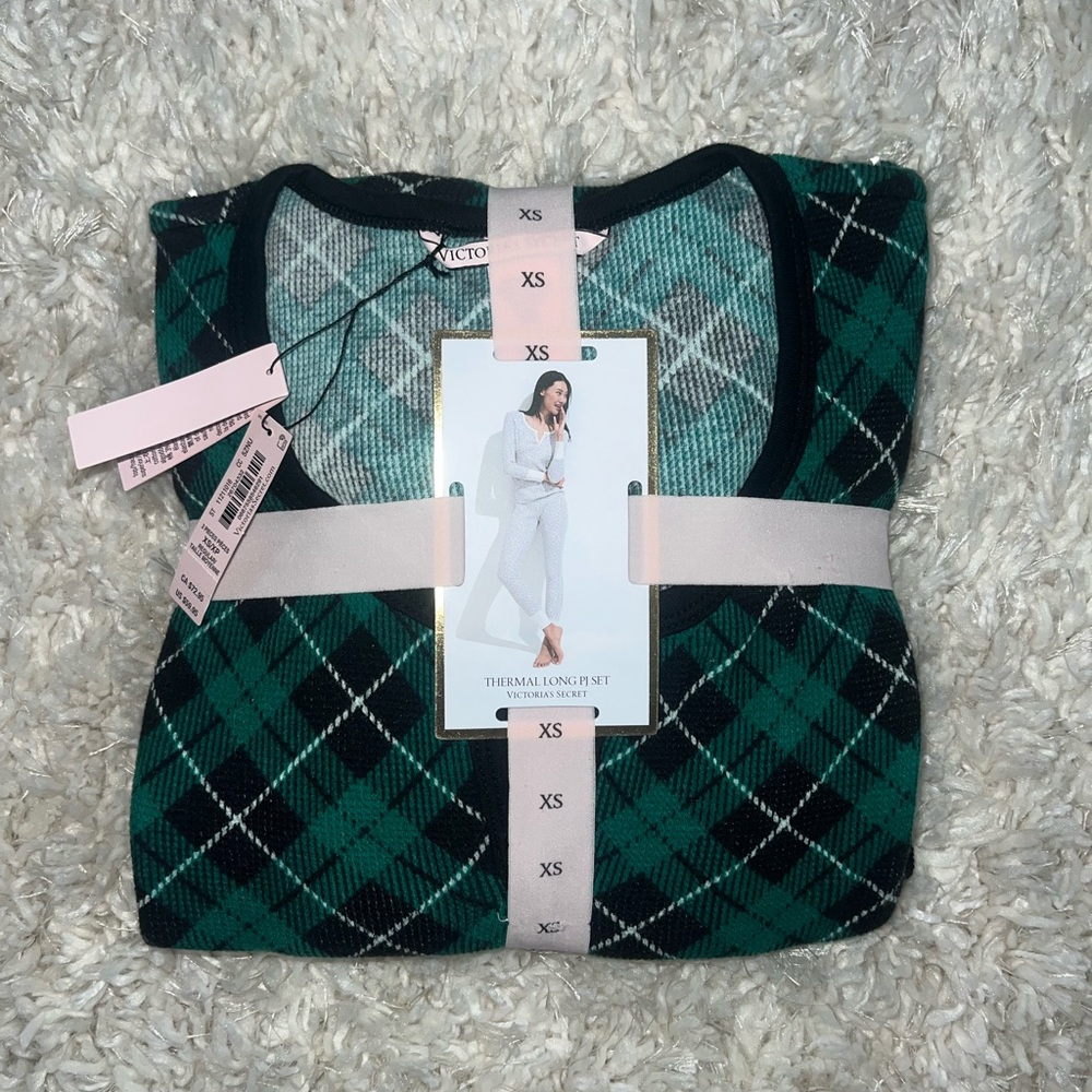 Victoria's Secret Green and Black Argyle Pajama Set